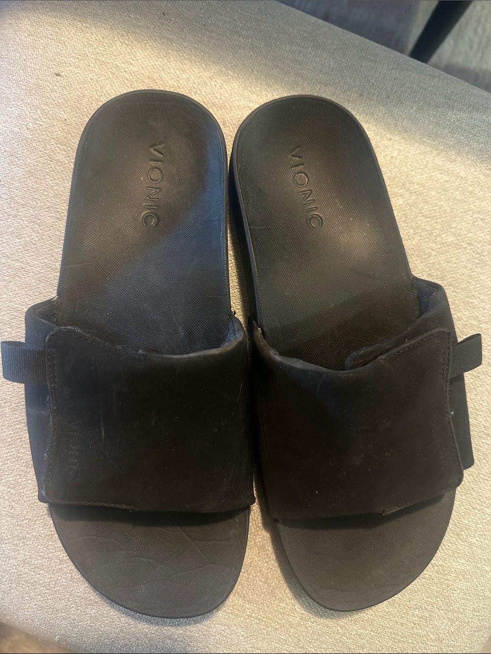 Vionic Black Slide Sandals with Suede Upper